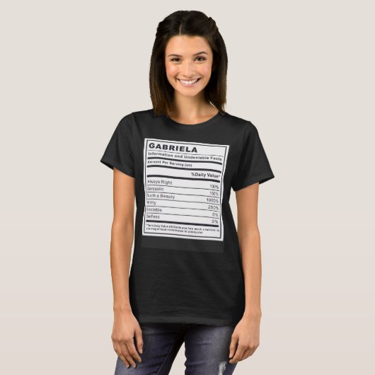 Gabriela Informatie en onmiskenbare feiten T-shirt (Voorkant volledig)