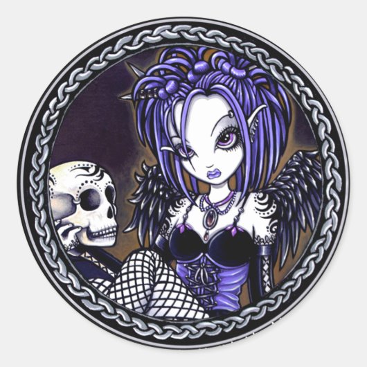 Gabriella Blue Skull Gothic Angel Stickers (Voorkant)