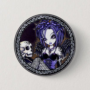 Gabriella Gothic Blue Skull Angel-toets Ronde Button 5,7 Cm