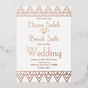 Gabsty Heart Border Gold Wedding geperst Folie Uitnodiging