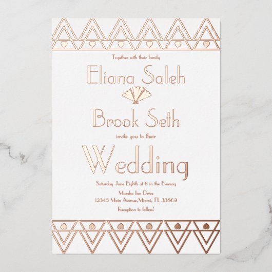 Gabsty Heart Border Gold Wedding geperst Folie Uitnodiging (Voorkant)