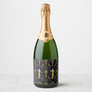 Gabsy gouden en zwarte decoratieve patroon sparkling wijnetiket