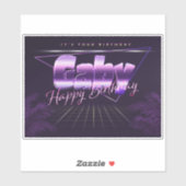 Gaby prénom nom autocollant rétro lilas anniversai (Feuille)