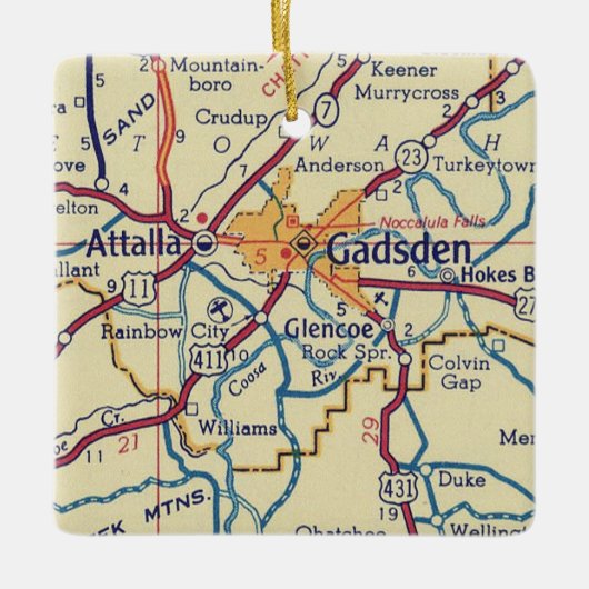 Gadsden AL  Map Keramisch Ornament (Voorkant)