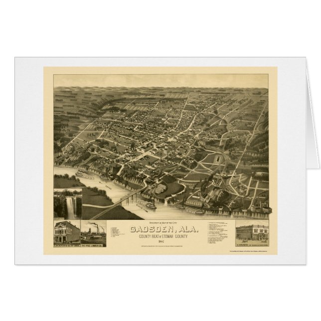 Gadsden, AL Panoramic Map - 1887 (Voorkant Horizontaal)