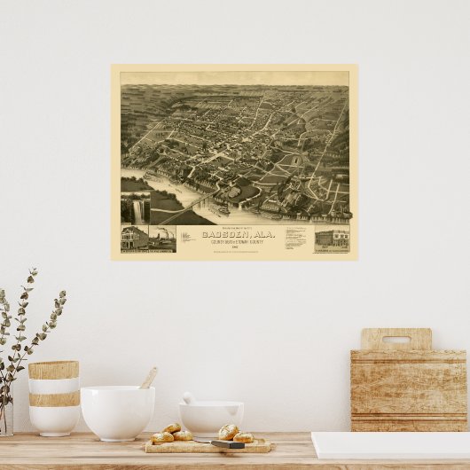 Gadsden, AL Panoramic Map - 1887 Poster (Keuken)