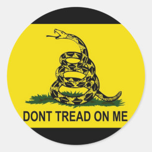 Gadsden Vlag Ronde Sticker (Geel/Zwart)