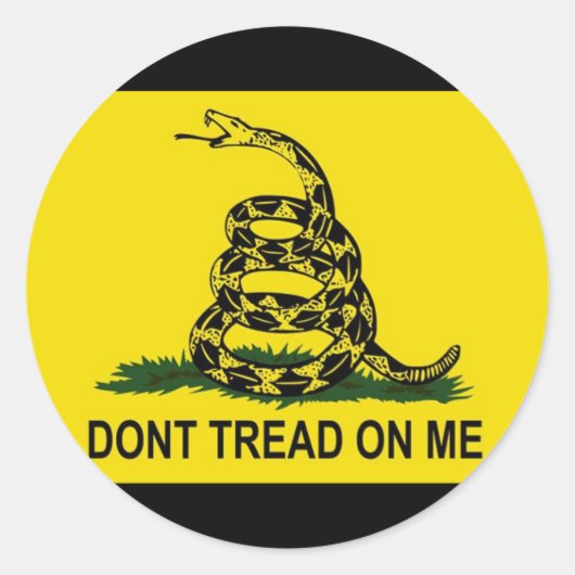 Gadsden Vlag Ronde Sticker (Geel/Zwart) (Voorkant)
