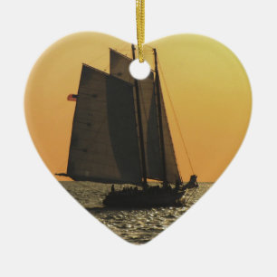 Gaff-getuigde zeilboot zonsondergang keramisch ornament