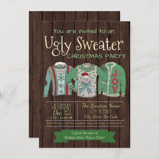 Gaffe Sweat Noël Invitations Rustique (Devant / Derrière)