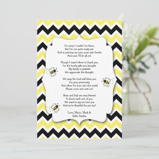 Gaffez la note de Merci de baby shower d'abeille (Debout devant)