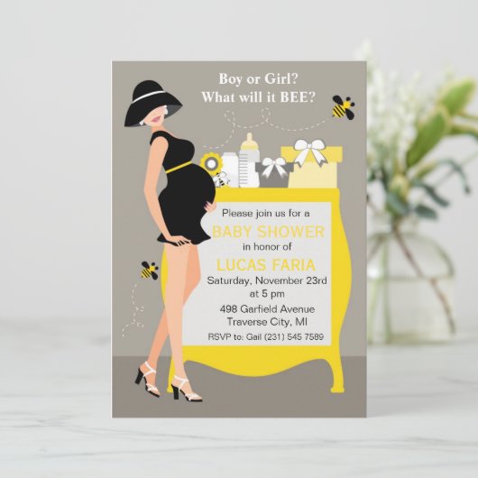 Gaffez les invitations de baby shower d'abeille (Debout devant)