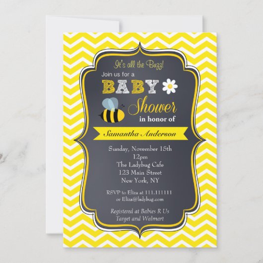 Gaffez les invitations de baby shower d'abeille (Devant)
