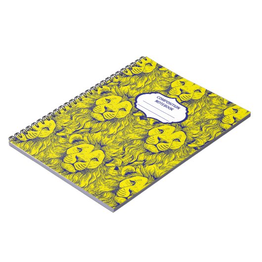 Gahanna Leeuwen Retro Patroon Blauwe Gele Spiraal Notitieboek (Linkerzijde)