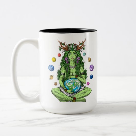 Gaia Moeder Earth Goddess Tweekleurige Koffiemok (Links)