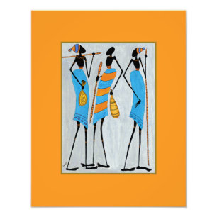 Gakonga Afrikaanse kunst, Waterverf Maasai Warrior Foto Afdruk