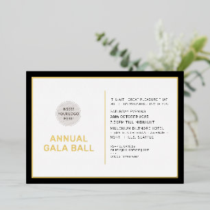 GALA BALL logo modern minimaal zwart stropdas goud Folie Uitnodiging