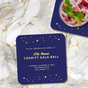 Gala Ball Silent Auction Elegante Blauw Gouden Ste Vierkante Kartonnen Onderzetter