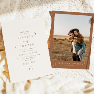 GALA Boho Terracotta Celestial Star Photo Wedding Kaart