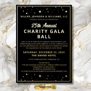 Gala Event Charity Fundraiser Elegant Zwart Goud Folie Uitnodiging
