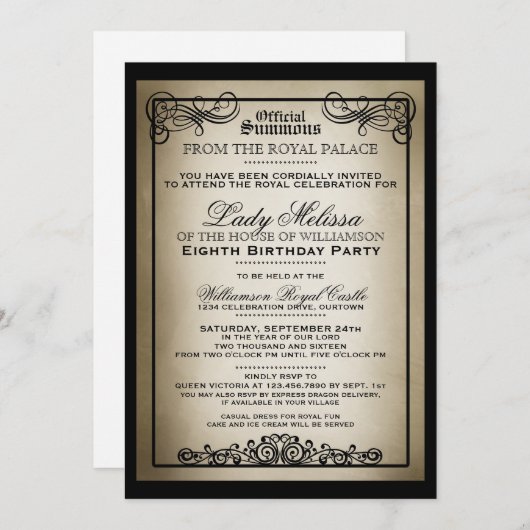 Gala Royal Invitations de fête d'anniversaire (Devant / Derrière)