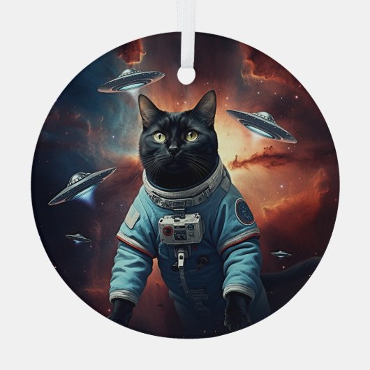 Galactic Cat Astronaut Glas Ornament (Achterkant)