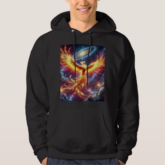 Galactic Fire Phoenix Hoodie T-Shirt Design. (Voorkant)