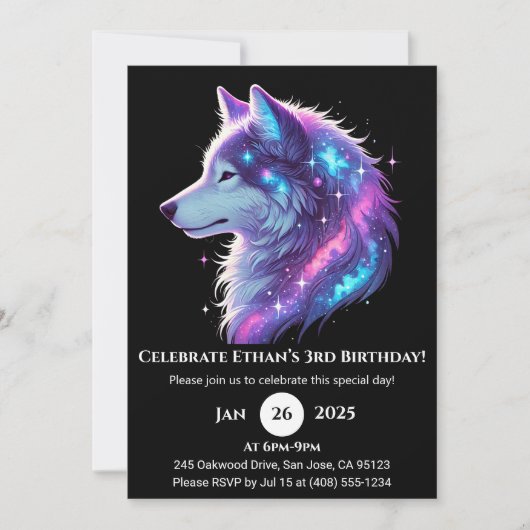 Galactic Glow Wolf Birthday Invitation (Devant)
