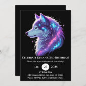 Galactic Glow Wolf Birthday Invitation Kaart (Voorkant / Achterkant)