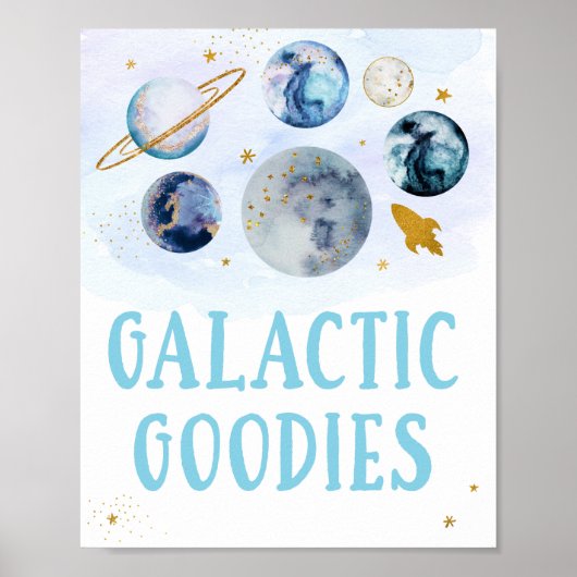 Galactic Goodies Galaxy Blue Gold Space Birthday Poster (Voorkant)