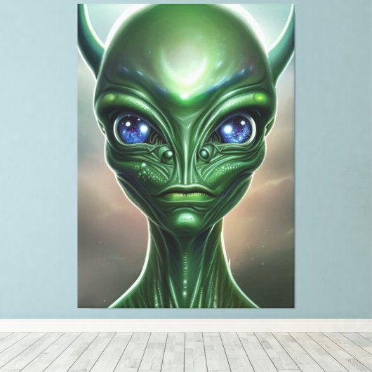 Galactic Green Alien Canvas print (Insitu (Houten vloer))