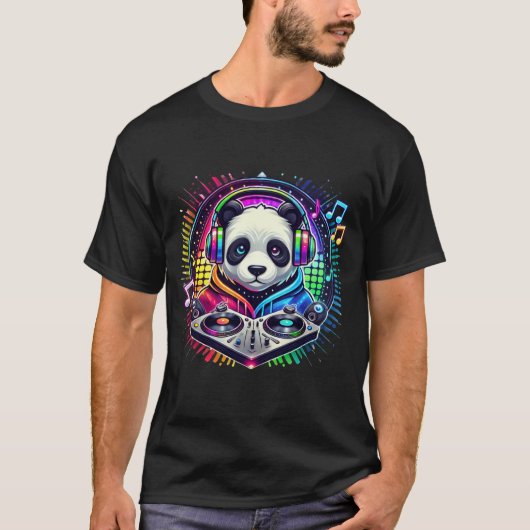 Galactic Panda DJ - Cyberpunk Muziek Vibes Merch T-shirt (Voorkant)