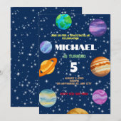 Galactic Planets Verjaardagsfeestuitnodiging Feestdagenkaart (Voorkant / Achterkant)