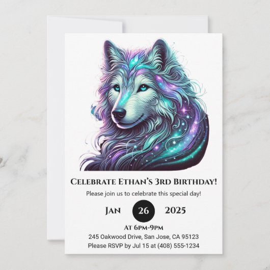 Galactic Spirit Wolf Birthday Kaart (Voorkant)