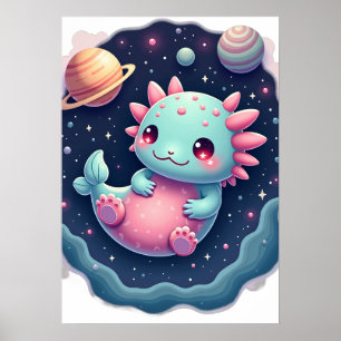 Galactisch Axolotl Ruimte Avontuur Cute Axolotl St Poster