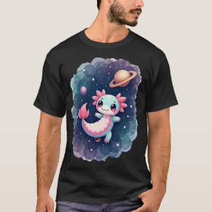 Galactisch Axolotl Ruimte Avontuur Cute Kawaii Roz T-shirt