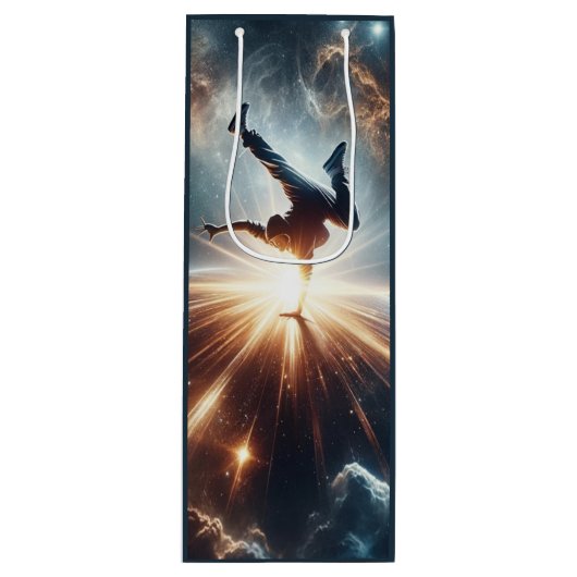 Galactische breakdance explosie in de ruimte wijn cadeautas (Voorkant)