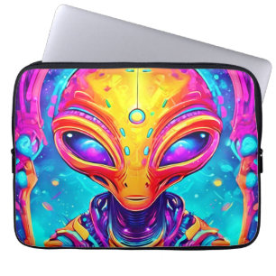 Galactische Cyborg Alien met Neon Glow Laptop Sleeve