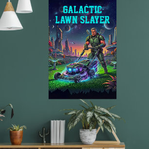 Galactische Gazon Slayer Retro Comic Space Astrona Poster