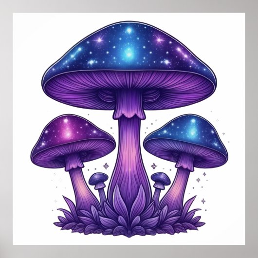 Galactische Glow Mushrooms Poster (Voorkant)