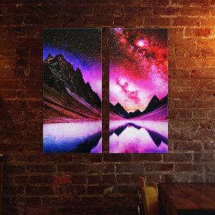 Galactische nacht buitenaardse planeet landschap t canvas afdruk