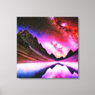 Galactische nacht verre planeet landschap canvas afdruk