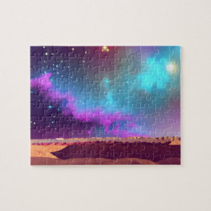 Galactische Paarse en Blauwe Mystieke Hemel Over P Legpuzzel