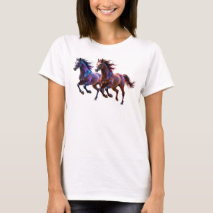 Galactische rennende neon mystieke paarden Paar Fa T-shirt