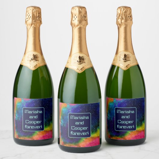 Galactische Sci-Fi bruiloft Sparkling Wijnetiket (Flessen)