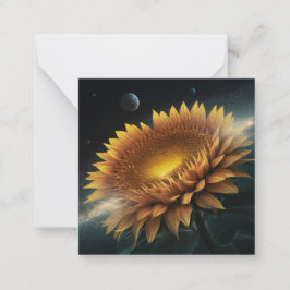 Galactische tuin: surrealistische zonnebloemkunst notitiekaartje