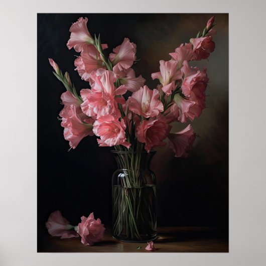 Galadiolus rose Fleurs Art Imprimer Poster (Devant)