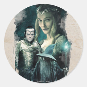 Galadriel, ELROND™ en Gandalf grafische kaart Ronde Sticker