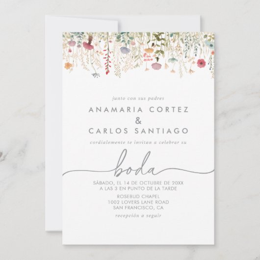 Galant Wildflower Spanish Front & Back Wedding Kaart (Voorkant)