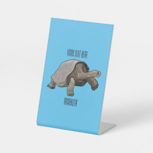 Galapagos-schildpad cartoonillustratie reclamebord met voetstuk